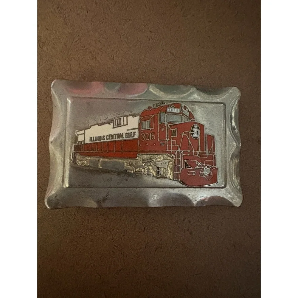 Burlington Route Train Belt Buckle Red Diesel Locomotive Silver Tone Railroad